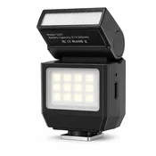 VYZIO Mini bliskavica za fotoaparat z LED-svetlobo, nastavljiva svetlost, nagibna glava, polnilna baterija, nastavek za vroči čevelj | LITEFLASH
