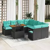 vidaXL vidaXL Komplet za jedilnico v vrtu z blazino 9 pcs Črna in Teal, (5000135799)