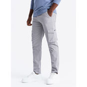 OMBRE Moške hlače STRAIGHT LEG s trikotnim žepom s čepki sive barve MDN127137 XL