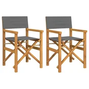 Vidaxl Zložljiv režiserski stol 2 kosa sive barve trdna tikovina