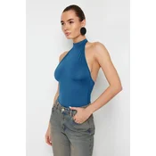 Trendyol Indigo Stand Collar Backless Flexible Snap Knitted Bodysuit