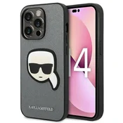 Ovitek Karl Lagerfeld Saffiano Karls Head Patch za iPhone 14 Pro Max - Srebrna