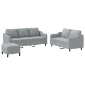 3-dijelni set sofa s jastucima svjetlosivi od tkanine