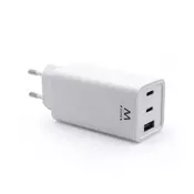 Stenski polnilec Ewent EW1323, GaN, 65W, 2x USB-C, 1x USB-A QC 3.0, bel