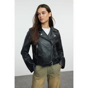 Trendyol Black Regular Faux Leather Birker Jacket Coat