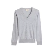 GOBI Cashmere Pulover Womens Timeless Cashmere V-Neck Sweater svetlo siva