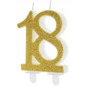 Rojstnodnevna sveča številka 18, zlata, 7,5 cm, 1 kos.