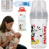 Disney DISNEY Mickey Mouse Varna steklenička za hranjenje NUK, proti koliki, silikonski dudek 260ml 3m+