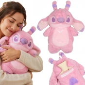 Disney DISNEY Stitch ANGEL Gumijasta termofor z MEHKIM prevlekom, VELIKA! Termofor, napolnjen z vodo, v prevleki, Maskota 750 ml
