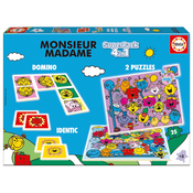 Superpack 4v1 Monsieur Madam Educa domino pexeso a 2 puzzle s 25 dielikmi od 3 rokov EDU19403