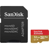 Pomnilniška kartica SANDISK, micro SDHC Extreme, 32GB, SDSQXAF-032G-GN6AA, class 10, V30 UHS-I, 100MB/s + SD Adapter