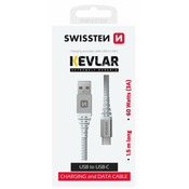 SWISSTEN PODATKOVNI KABEL KEVLAR USB/USB-C 1,5 M BEL