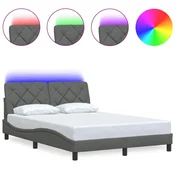 Vidaxl Posteljni okvir z LED brez vzmetnice temno siv 140x200 cm