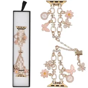 Nova zapestnica Slider Clasp z dvojno verižico in princesino zapestnico Rose za pametno uro Apple Watch 38/40/41 mm, roza zlata