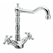 Kuhinjska mešalna pipa z retro šobo ANTEA, kromasta - Kromasta - 72 - Medenina - Stojalo - Vrtljiva - Retro - Reitano Rubinetteria - ANTEA - 240 mm výška - Gumb