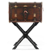 Casa Padrino luxury leather minibar in suitcase look brown/black/brass 45.5 x 45.5 x H. 73 cm - Genuine leather minibar - Genuine leather furniture - Luxury furniture in suitcase look