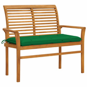 vidaXL Vrtna klop z zeleno blazino 112 cm trdna tikovina