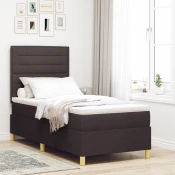 Vidaxl Postelja z vzmetnico z vzmetnico Temno rjava 90 x 200 cm blago