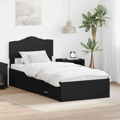 vidaXL Konstrukcija postelje Črna 75 x 190 cm Konstruiran les