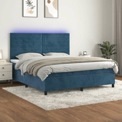Vidaxl Box spring postelja z vzmetnico LED temno modra 160x200cm žamet