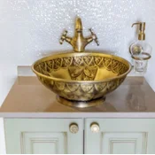 Casa Padrino luxury Art Nouveau washbasin bowl antique yellow gold A 41.5 x H. 15.5 cm - Round retro brass washbasin - Bathroom accessories - Luxury Art Nouveau bathroom accessories