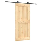 Vidaxl Drsna vrata Naravna in črna 90 x 210 cm Masiven borov les
