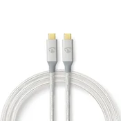 Nedis USB kabel | USB 3.2 Gen 2x2 | USB-C moški | USB-C moški | 100 W | 4K@60Hz | 20 Gbps | Pozlačeno | 2,00 m | Okrogla | Pleten/najlon | Srebro | Škatla s pokritim oknom