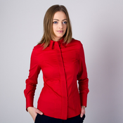 Elegantna ženska srajca LONG SIZE rdeče barve z ovratnikom s skritimi gumbi 16654