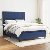 Greatstore Box spring postelja z vzmetnico moder 140x190 cm blago
