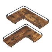 Songmics Kotna stenska polica komplet L-oblika 40x29x14 cm rjava