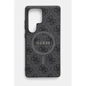Guess PU usnjen 4G barvni obroč MagSafe zadnji pokrov za Samsung Galaxy S25 Ultra črn