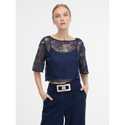 Temno modra čipkasta bluza ORSAY