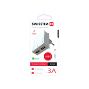 Swissten punjač za ac220, 2xusb, 3.1a, smart ic, držač, bijeli + usb-c kabel