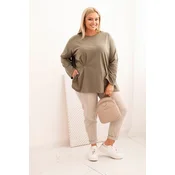 Kesi Włoski Womens Plus Size blouse with cotton, featuring a pocket and rolled sleeves kiwi