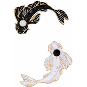 Generic 2Pcs/Set Fish Lapel Pins Cartoon Koi Emajl Broška Pin Tai Chi Značke Črno Bele Barve, (21126097)