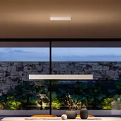 Linea Light LED viseča svetilka Satori, dolžina 114,4 cm, bela, 2.700 K, aluminij - Dnevna soba/jedilnica