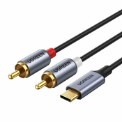 Ugreen CM451 avdio kabel USB-C/2x RCA M/M 1.5m, siva