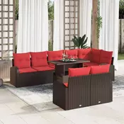 vidaXL vidaXL Kavčna garnitura z blazino 9 pcs Rjava in rdeča poli ratan, (5000138419)