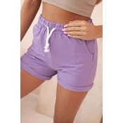 Kesi Womens cotton shorts with elastic and tie at the waist purple