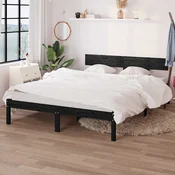shumee vidaXL Posteljni okvir črne barve iz masivnega borovega lesa 135x190 cm dvojna