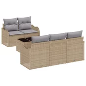 6 komada vrtni sofa set s jastucima bež poly rattan 2-sjedna vrtna sofa s prostorom za pohranu i jastucima bež poly rattan