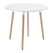 BE KAMI Okrogla miza 80 cm - bela/naravne noge