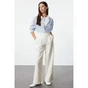 Trendyol White Waist Detailed Straight Cut Woven Trousers