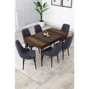 Hanah Home trpezarijski set Lia, sto na razvlacenje i 6 stolica, ploca u dekoru drveta Baroque, antracit tkanina Babyface