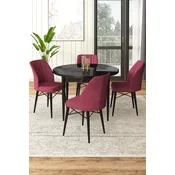 Hanah Home Set Trpezarijski sto i 4 stolice, Bordo-crni