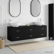 vidaXL Komplet pohištva za kopalnico 3 kos Črna 49,5 x 44,5 x 65 cm