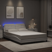 vidaXL Posteljni okvir z LED lučkami bel 140x200 cm umetno usnje