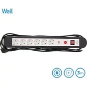 Well EXTS-6S3M-PROT-02-WL električni podaljšek s prenapetostno zaščito, 6x SCHUKO, 16A, 3500W