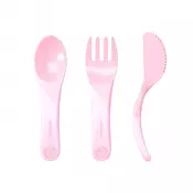 Twistshake pastel pink, začetni jedilni pribor (6+m)