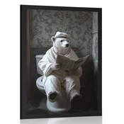 Plakat severni medved s časopisom na stranišču - 20x30 no frame